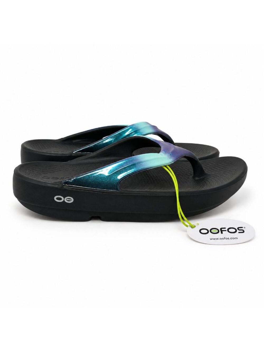 OOFOS OOlala Luxe Supportive Women's Blue Teal Iridescent Recovery Sandals Size